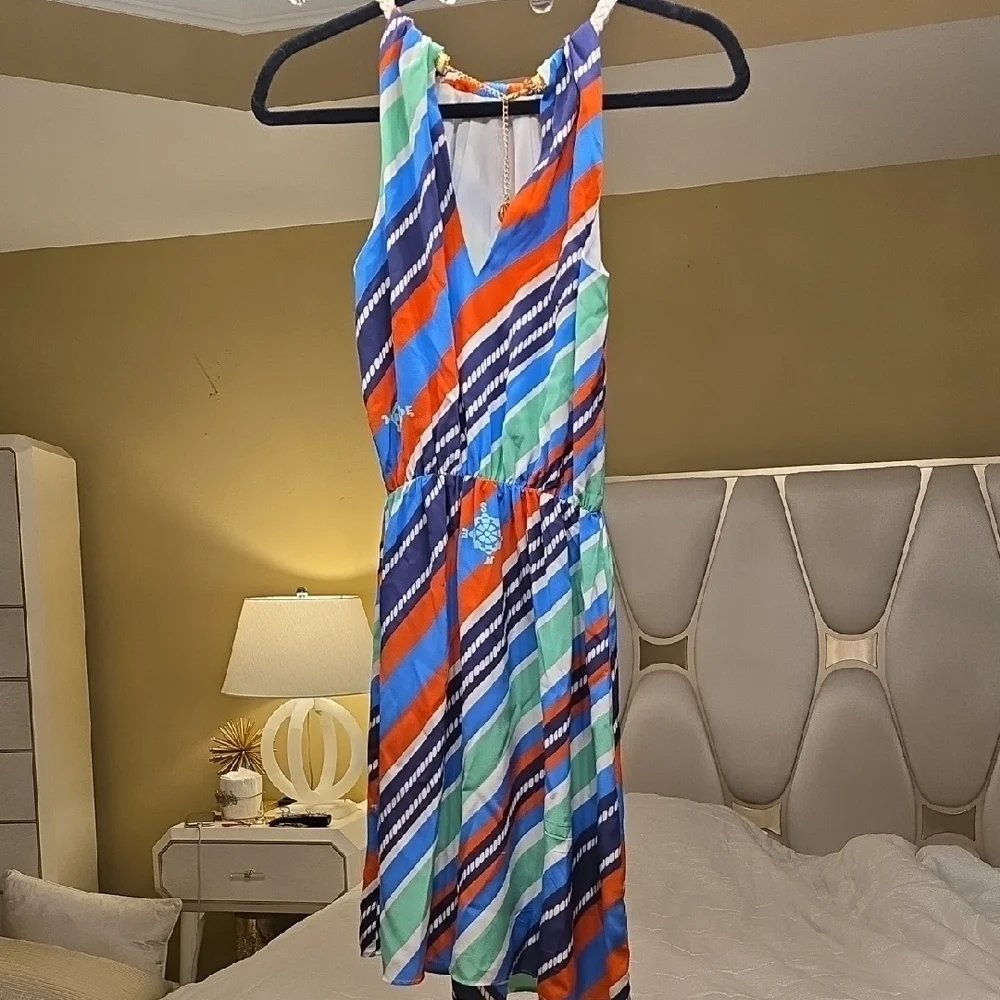 Lilly Pulitzer Silk Striped Mini Dress - Blue, Orange, Green, White - Picture 5 of 16